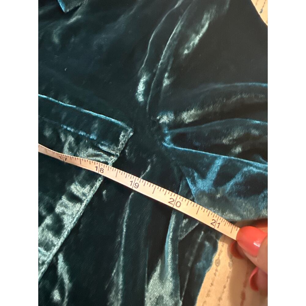 Pilcro Anthropologie Teal Green Long Sleeve Button Down Women’s Velvet Top Sz L - Picture 6 of 7